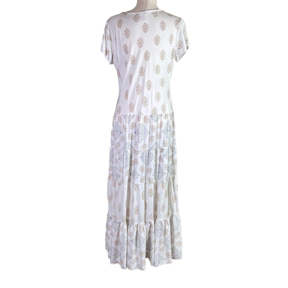 Sundance Maxi Dress Short Sleeve Size Large White Cream Tassel Tiered Boho - Picture 6 of 13